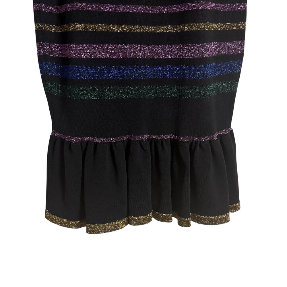 Shoshanna Evette Black Striped Knit Long Sleeve Ruffle Mock Neck Sweater Dress S - Picture 11 of 14